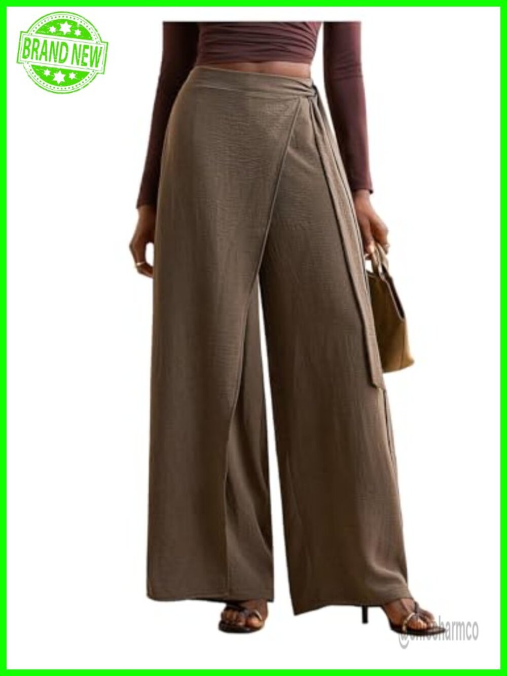 Floerns Women's Linen Wrap Pants High Waisted Wide Leg Flowy Palazzo Business